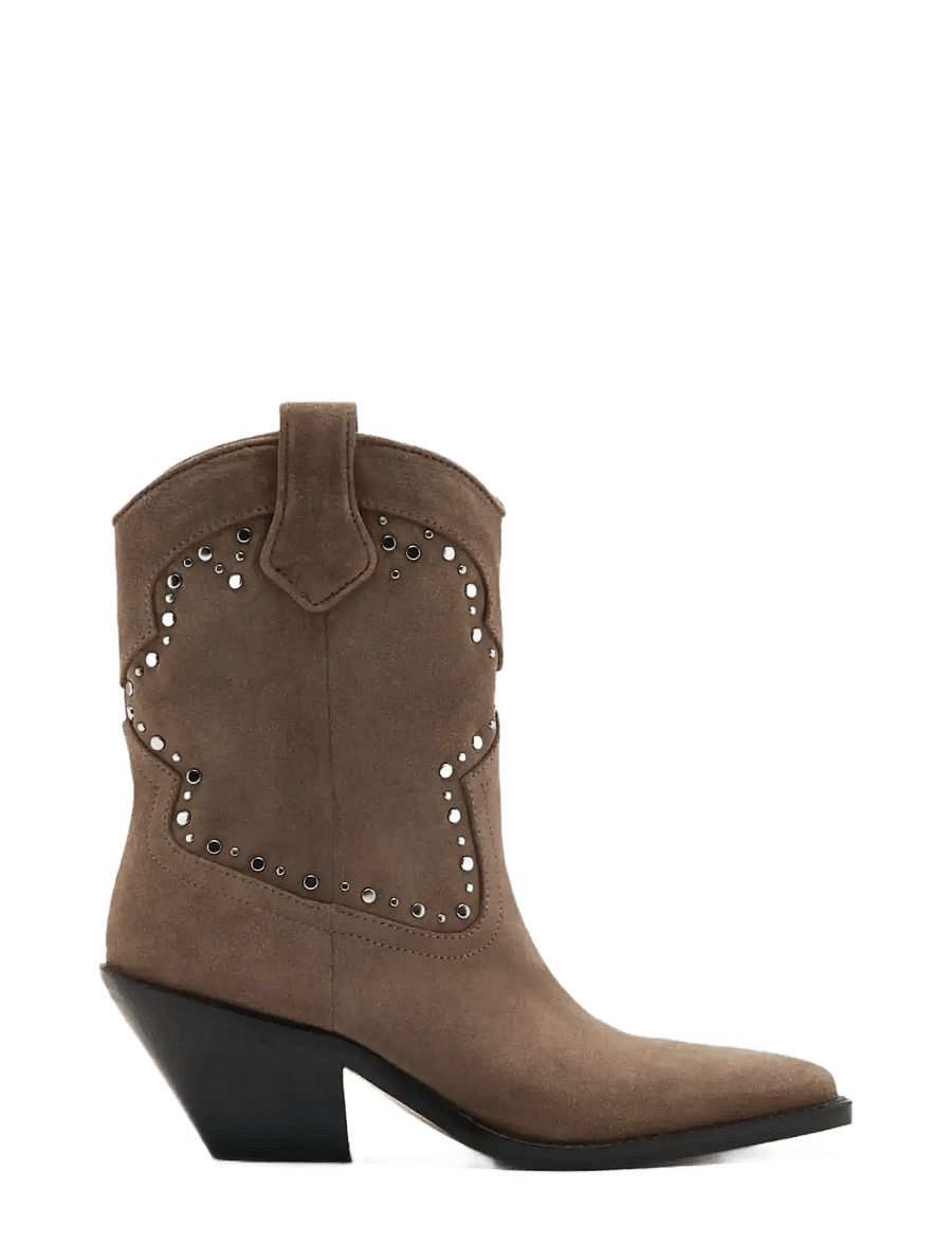 Mango - Studs suede ankle boots - cowboystøvler - lt pastel brown - 0