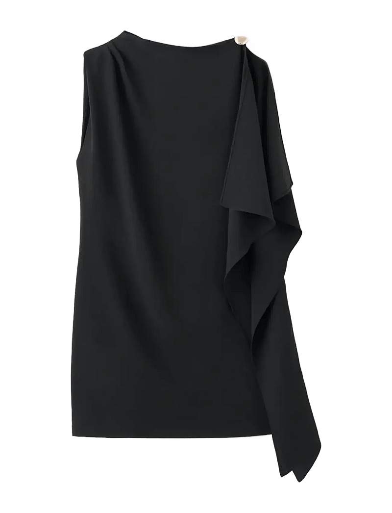 Mango - Short asymmetrical sleeve dress - festklänningar - black - 1