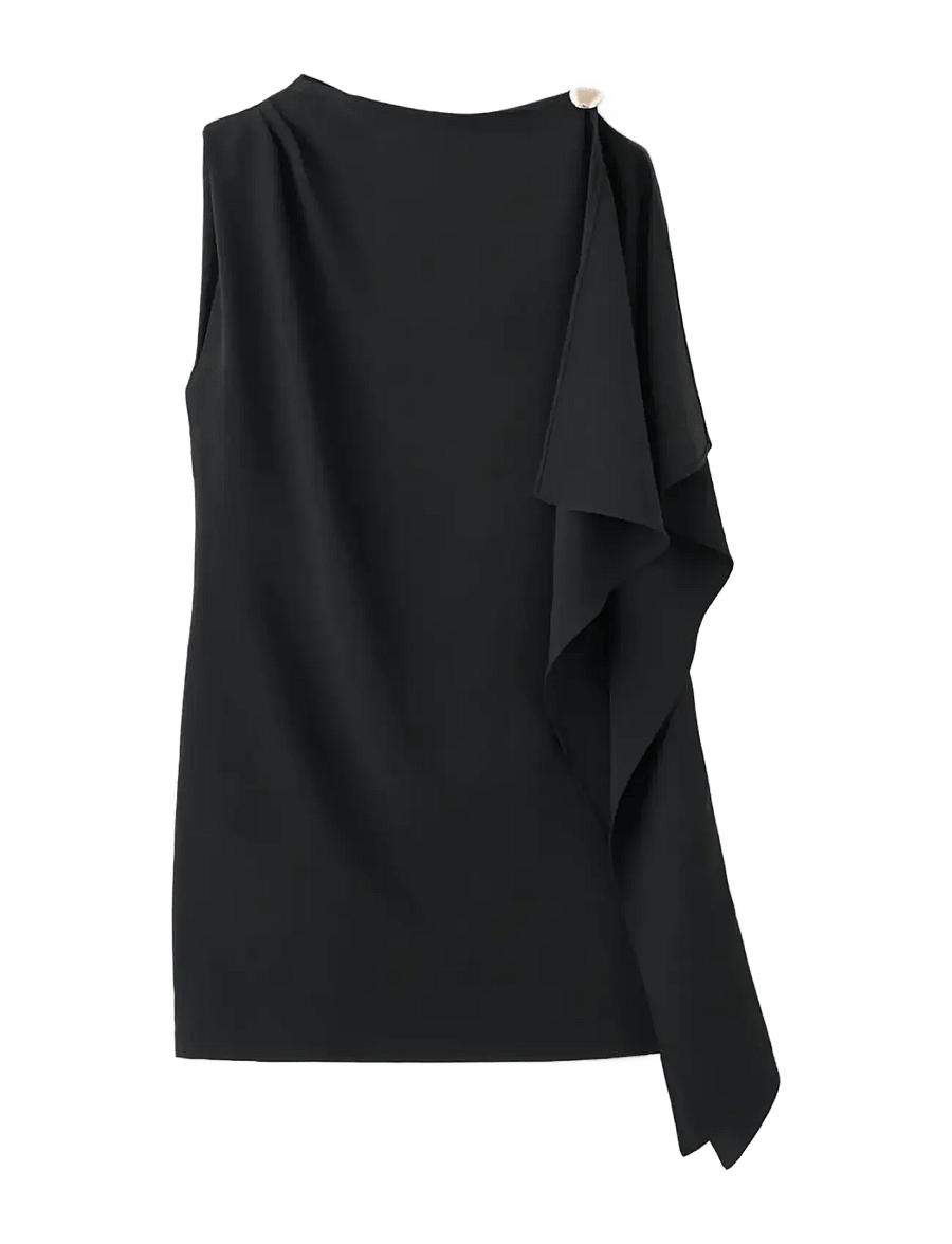 Mango - Short asymmetrical sleeve dress - festkjoler - black - 1