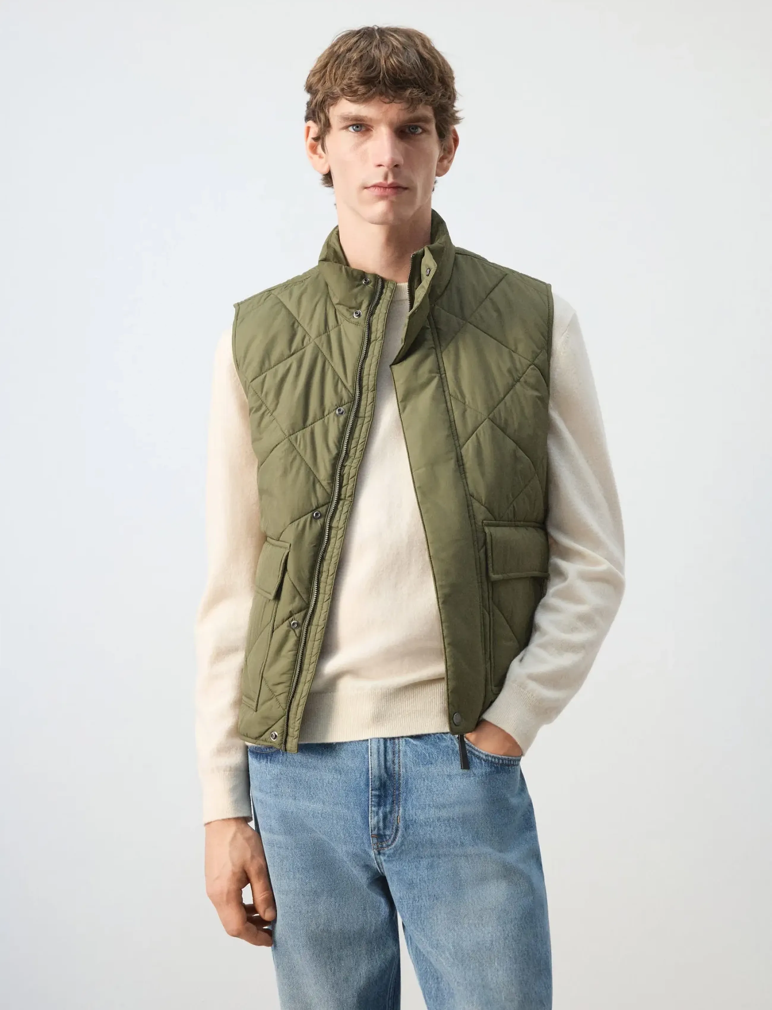 Mango Lightweight Quilted Water-Repellent Gilet, XL, Oberbekleidung, Khakigrün - Westen, Männerswear