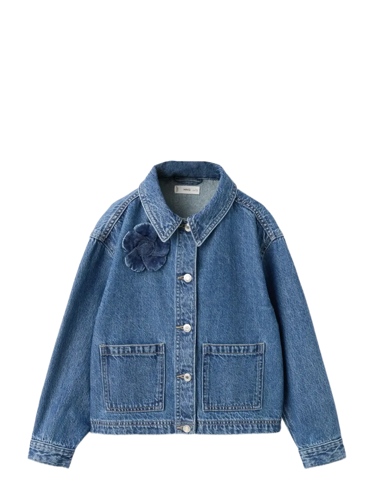 Mango Denim Jacket With Flower Detail, 13-14, Jackets & Coats, Blau - Corduroy, Kinder
