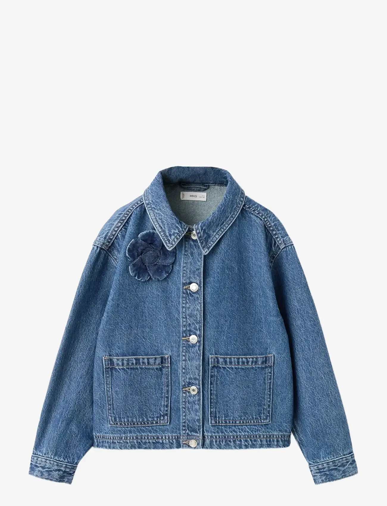 Mango - Denim jacket with flower detail - denimjakker - open blue - 0