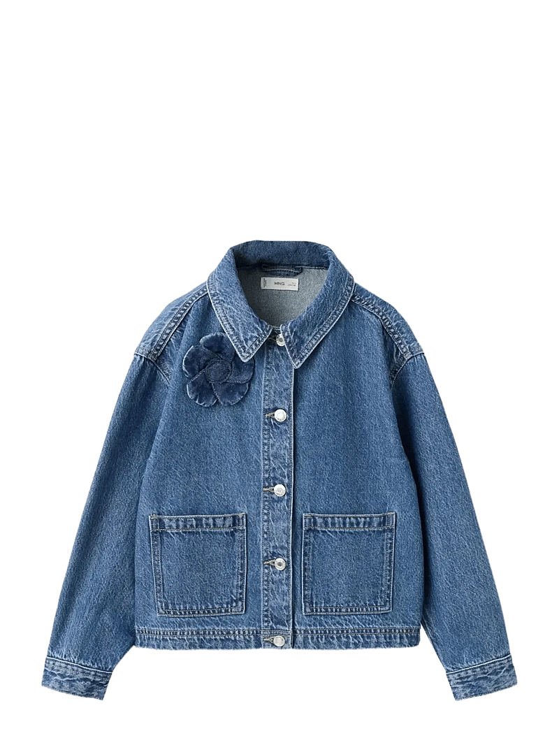 Mango - Denim jacket with flower detail - denimjakker - open blue - 0