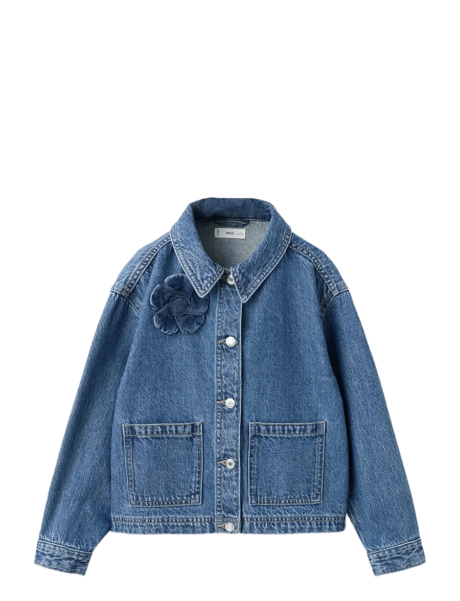 Mango - Denim jacket with flower detail - denimjakker - open blue - 0