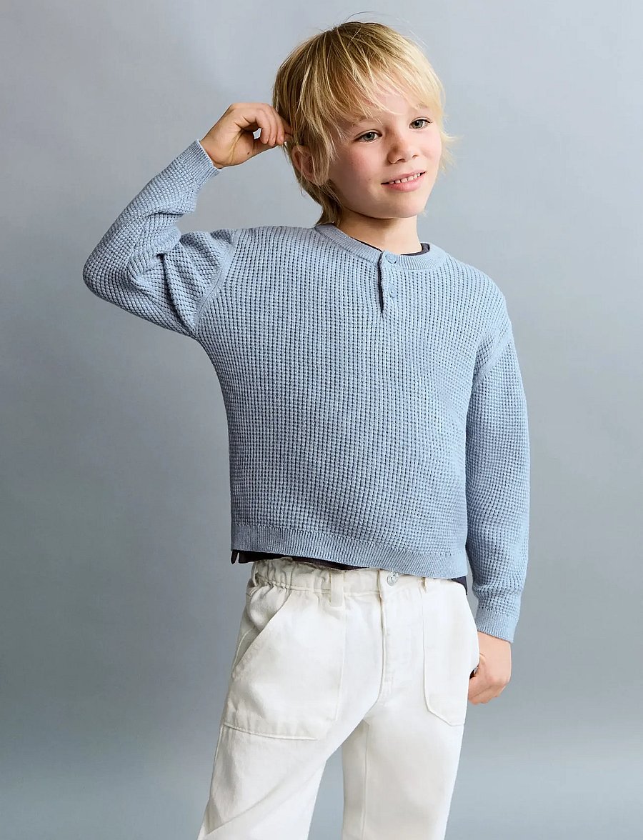 Mango - Buttons detail knit sweater - stickade tröjor - medium blue - 0