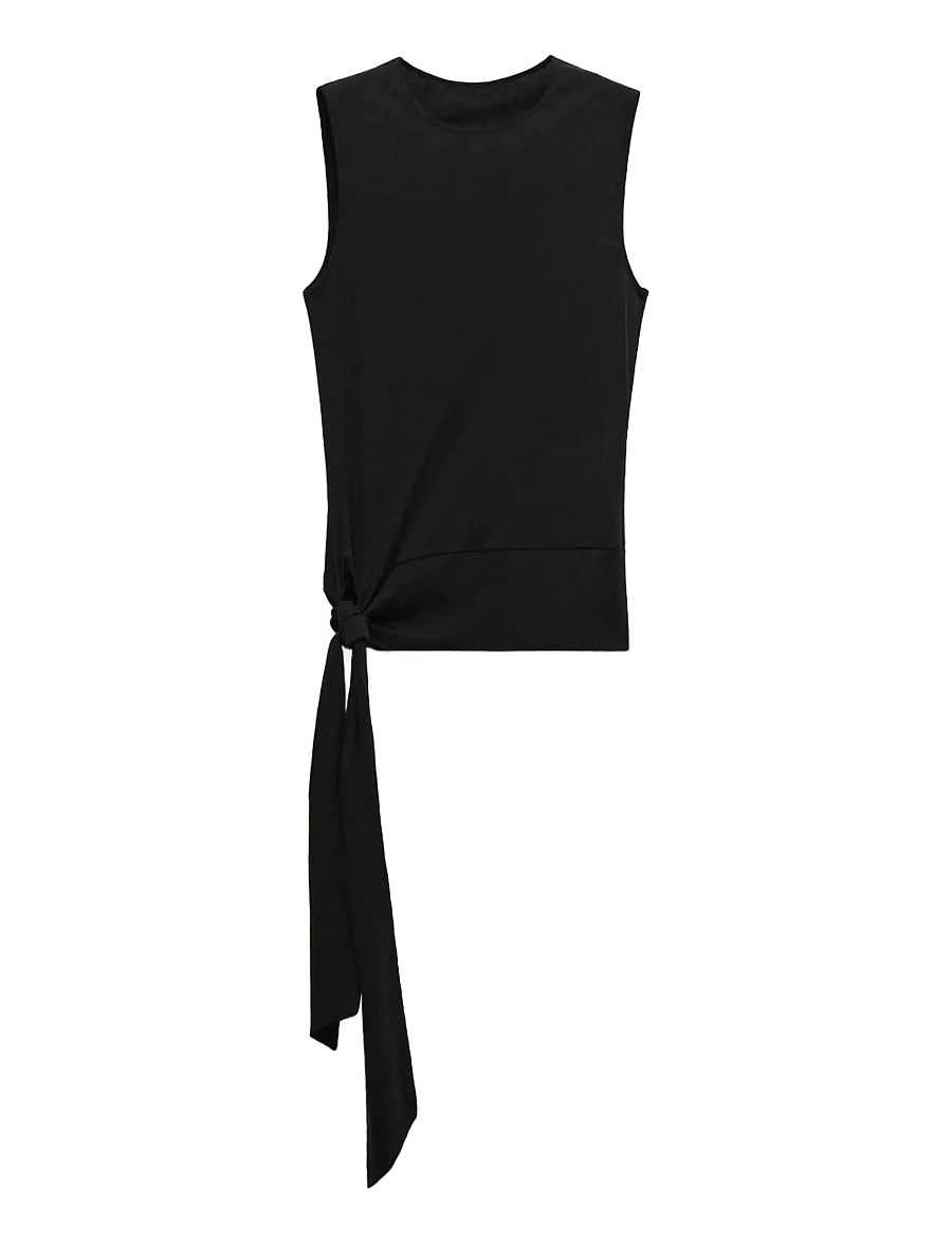 Mango - Cotton top with knot detail - linnen - black - 1
