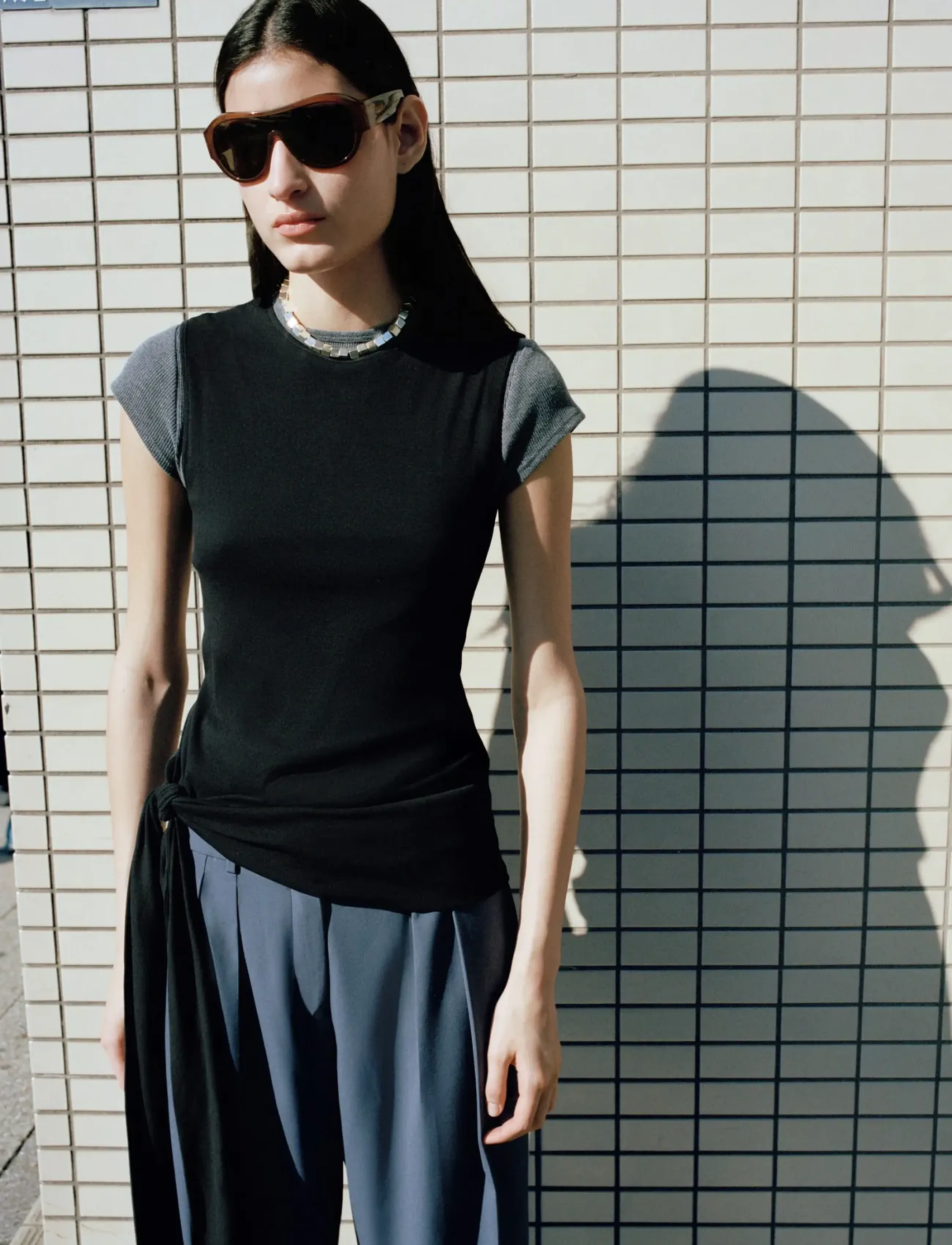 Mango Cotton top with knot detail - T-shirts & Toppe - BLACK / black