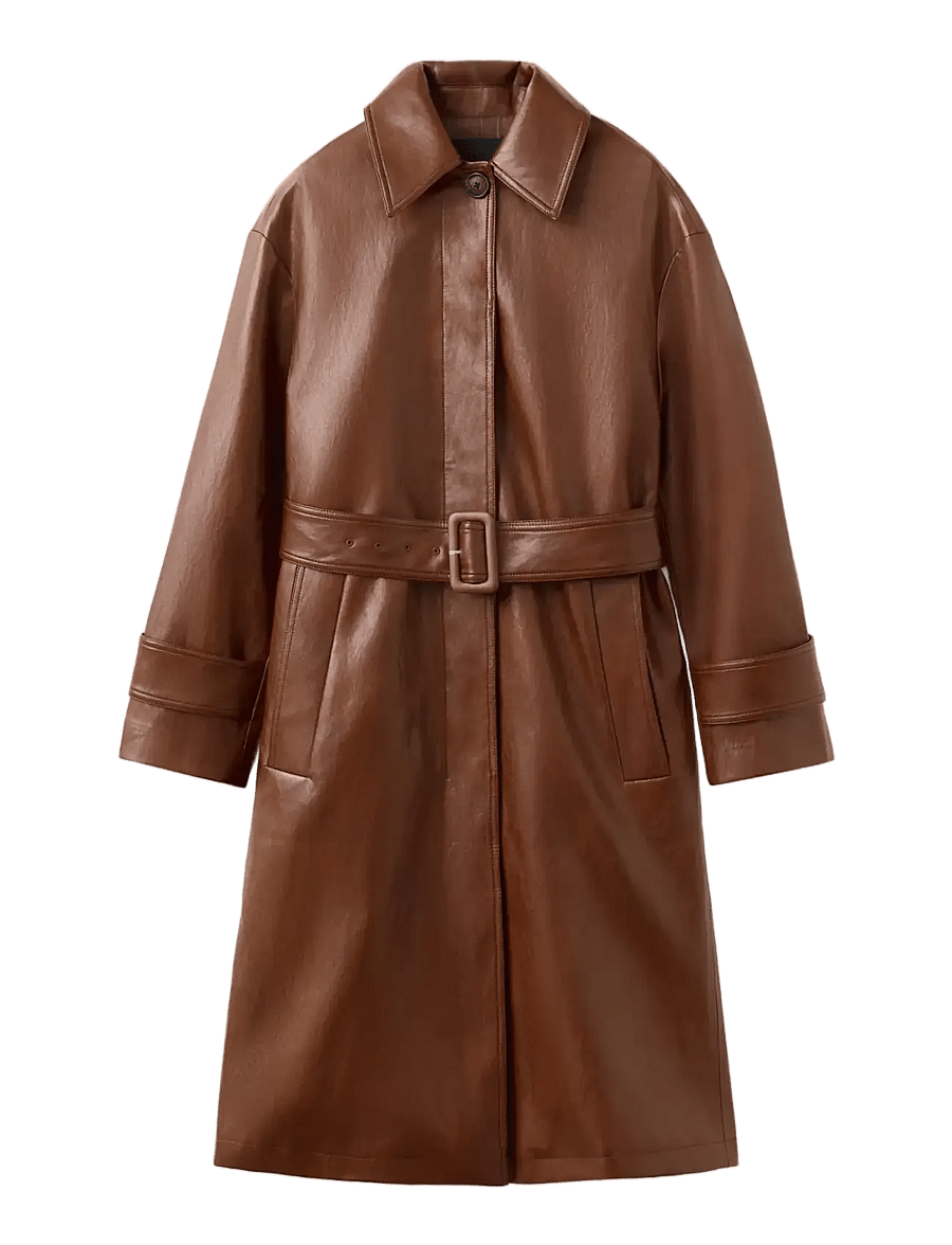 Mango - Long faux-leather trench coat with belt - trenchcoats - brown - 1