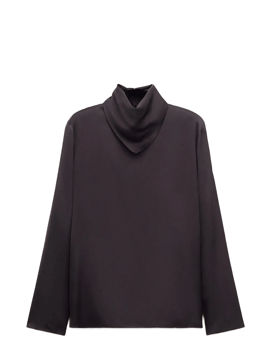 Mango - Satin blouse with a turtleneck - långärmade blusar - brown - 1