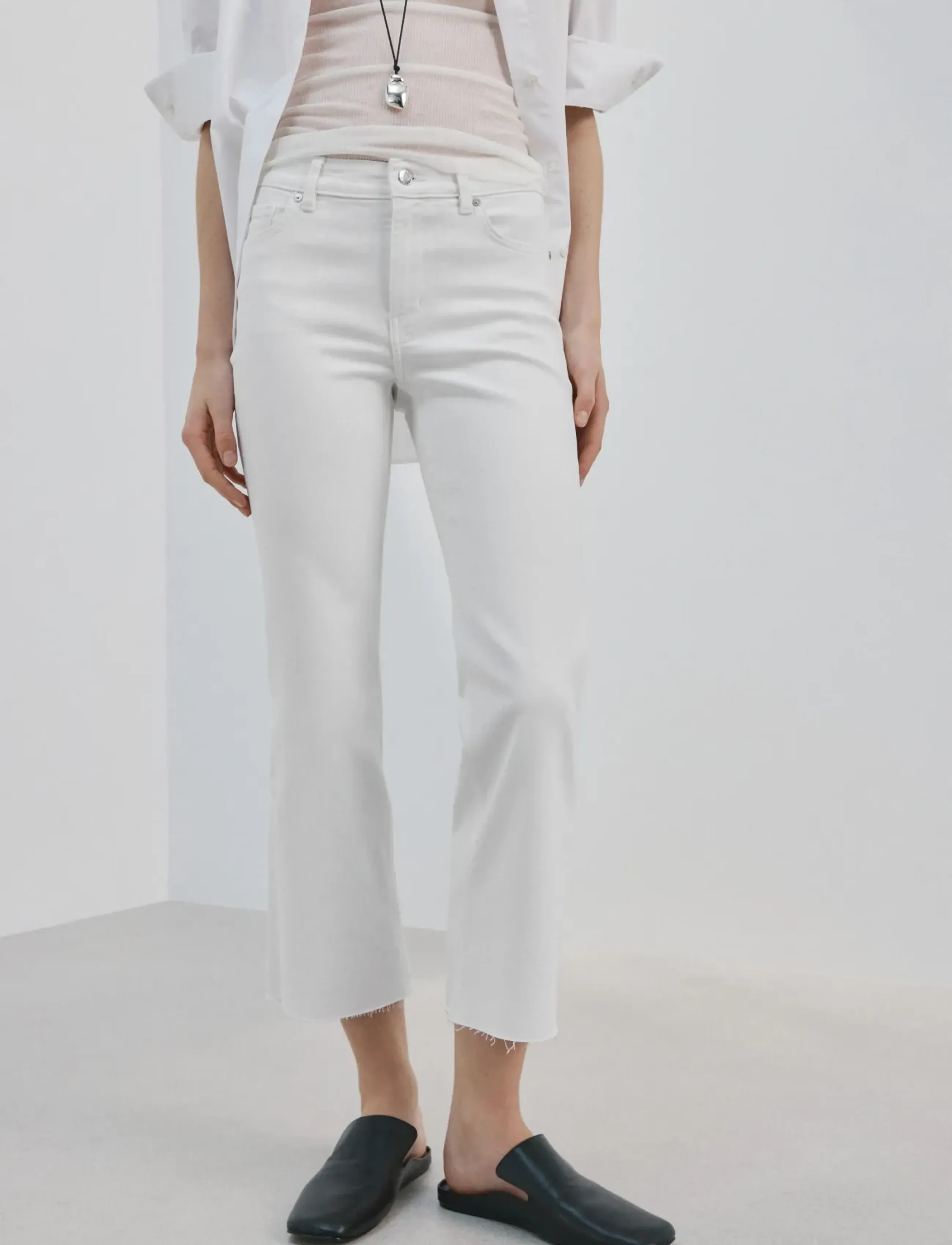 Mango Sienna flared cropped jeans - Transitional Layering - WHITE / white