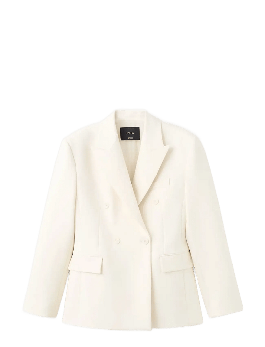 Mango - Fitted double-breasted blazer - dobbeltradede blazere - light beige - 1