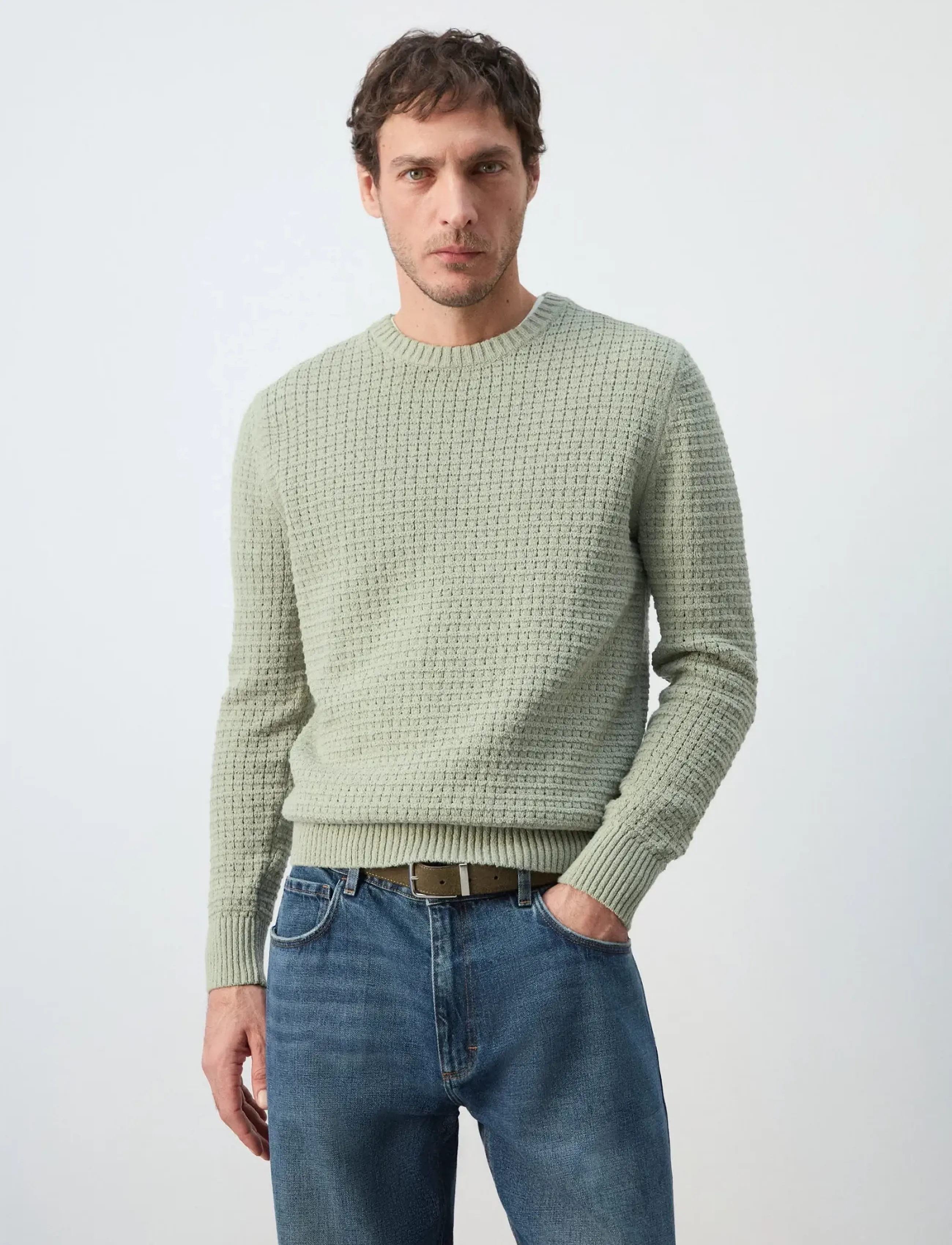 Mango Openwork Knit Sweater, XXL, Knitwear, Grün - Round Necks, Männerswear