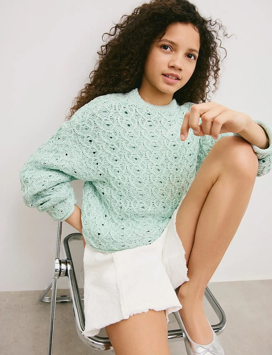 Mango - Openwork lurex knit sweater - trøjer - turquoise - aqua - 0