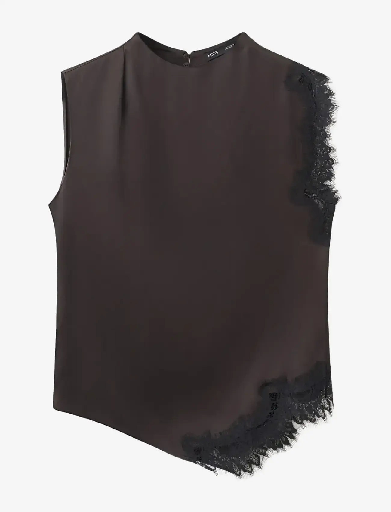 Mango - Lace trim top - sleeveless blouses - brown - 1