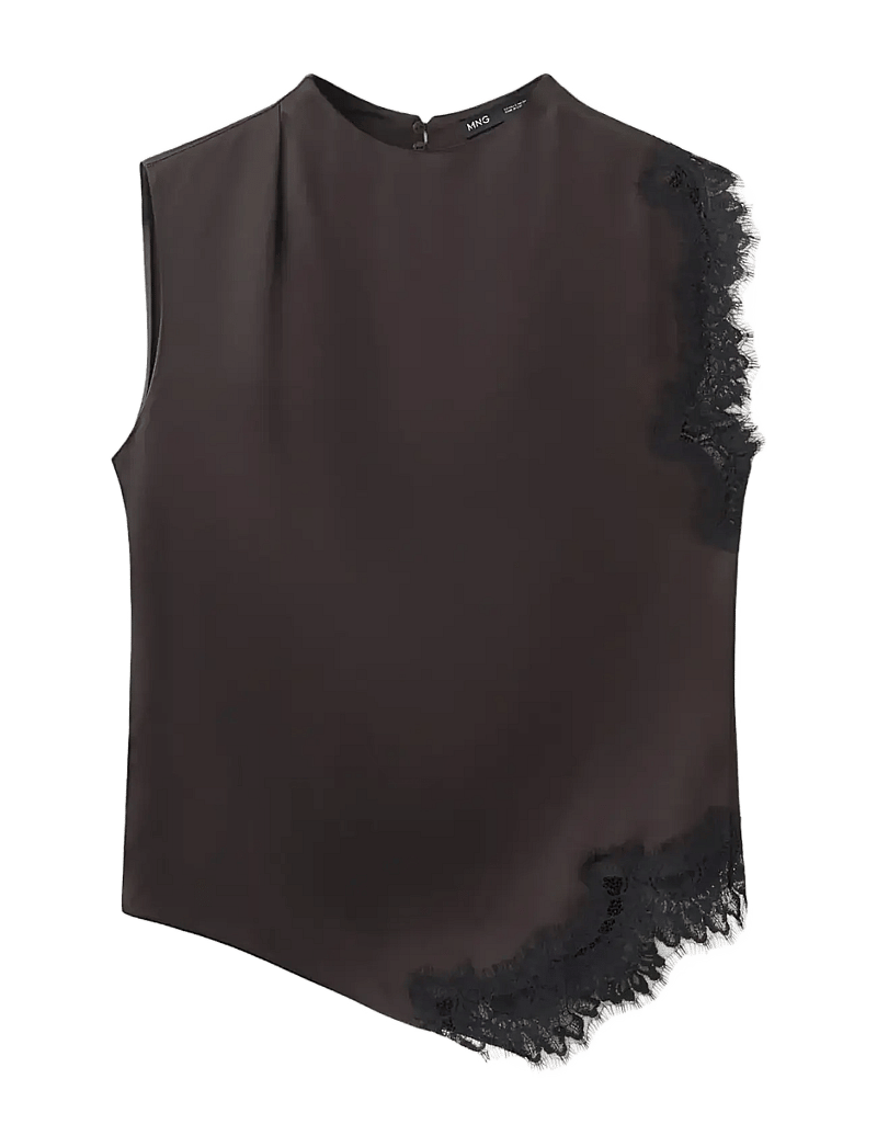 Mango - Lace trim top - sleeveless blouses - brown - 1