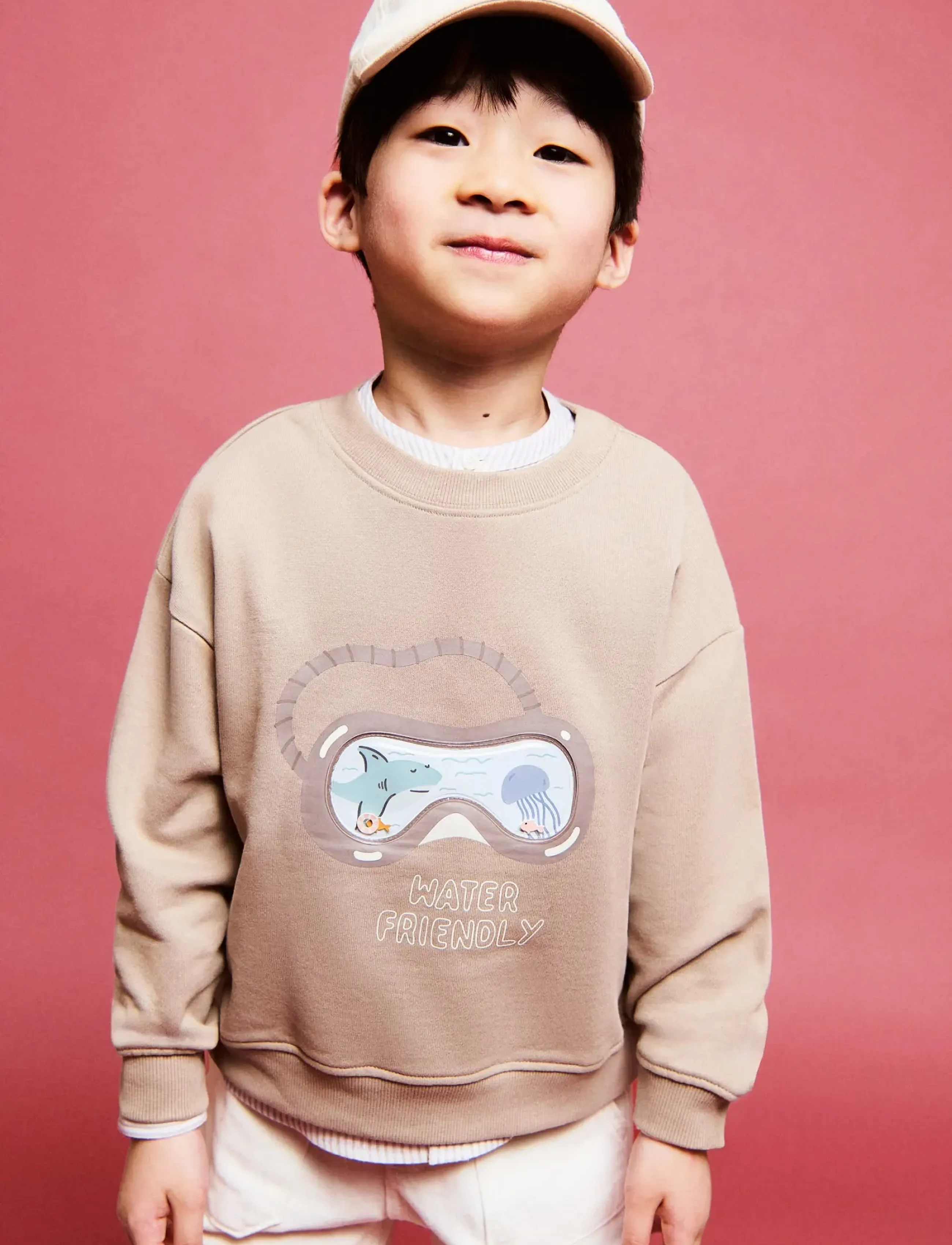 Mango Printed Cotton Sweatshirt, Børn, Printet Sweatshirt, Beige, Str: 12-18M