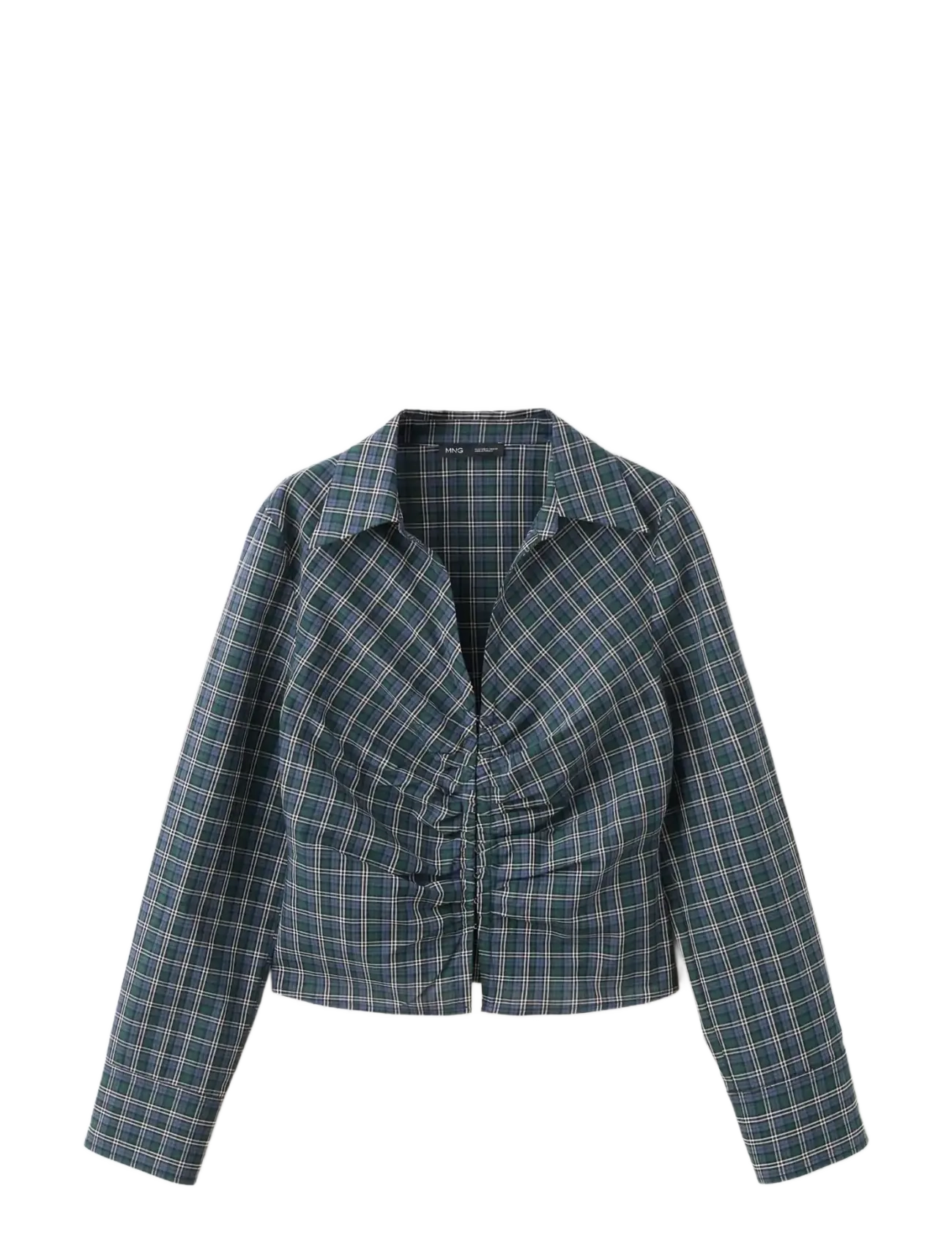 MANGO Gathered Check Bluse Blau - L - Damen