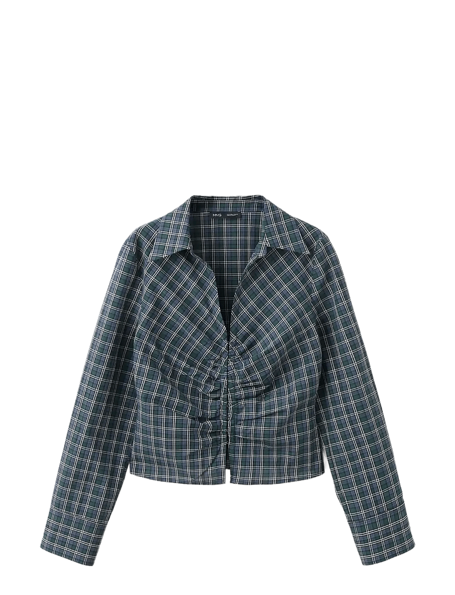 Mango - Gathered check blouse - langærmede bluser - medium blue - 1