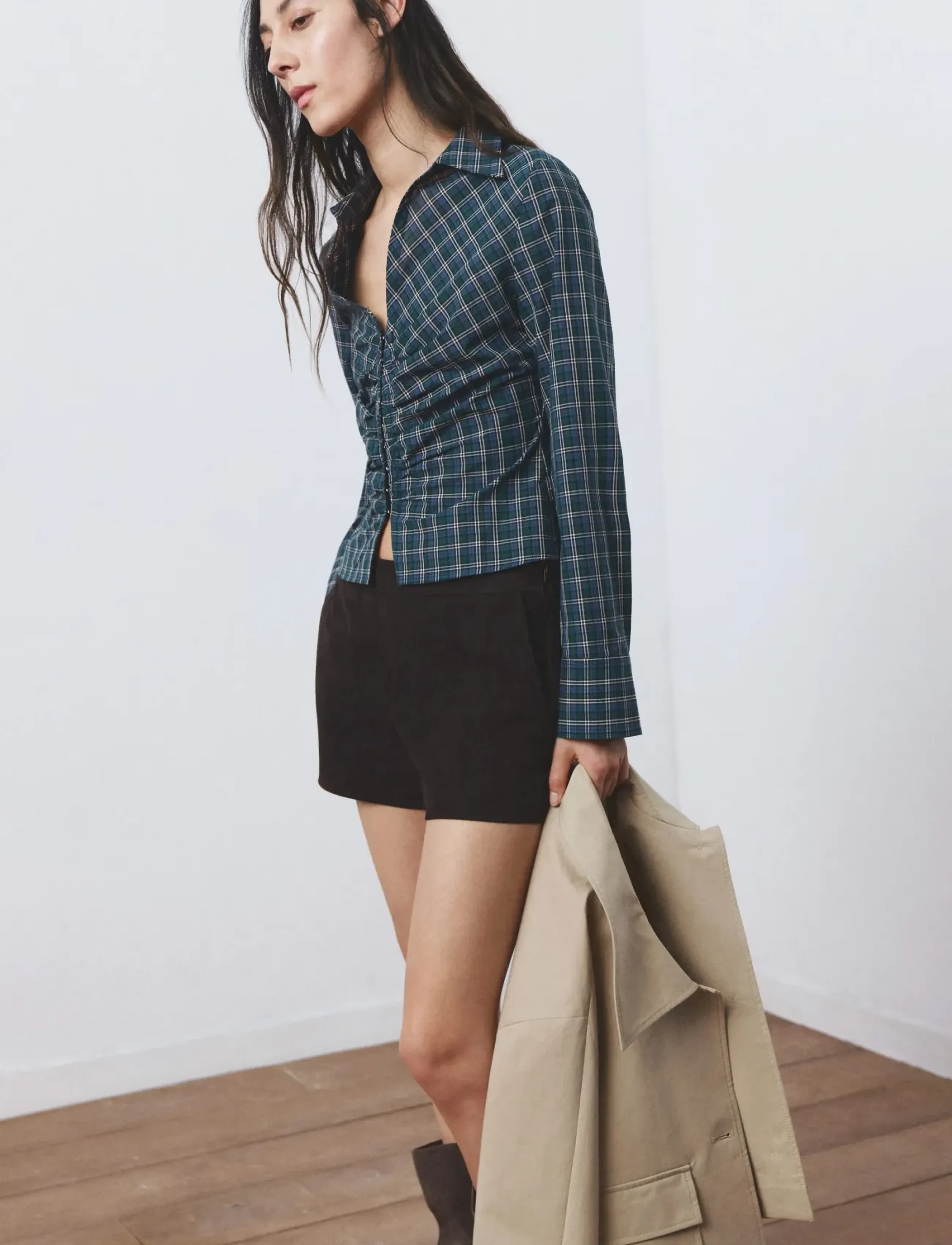 Mango Gathered Check Blouse, S, Blue, Bluser > Langærmede, Dame