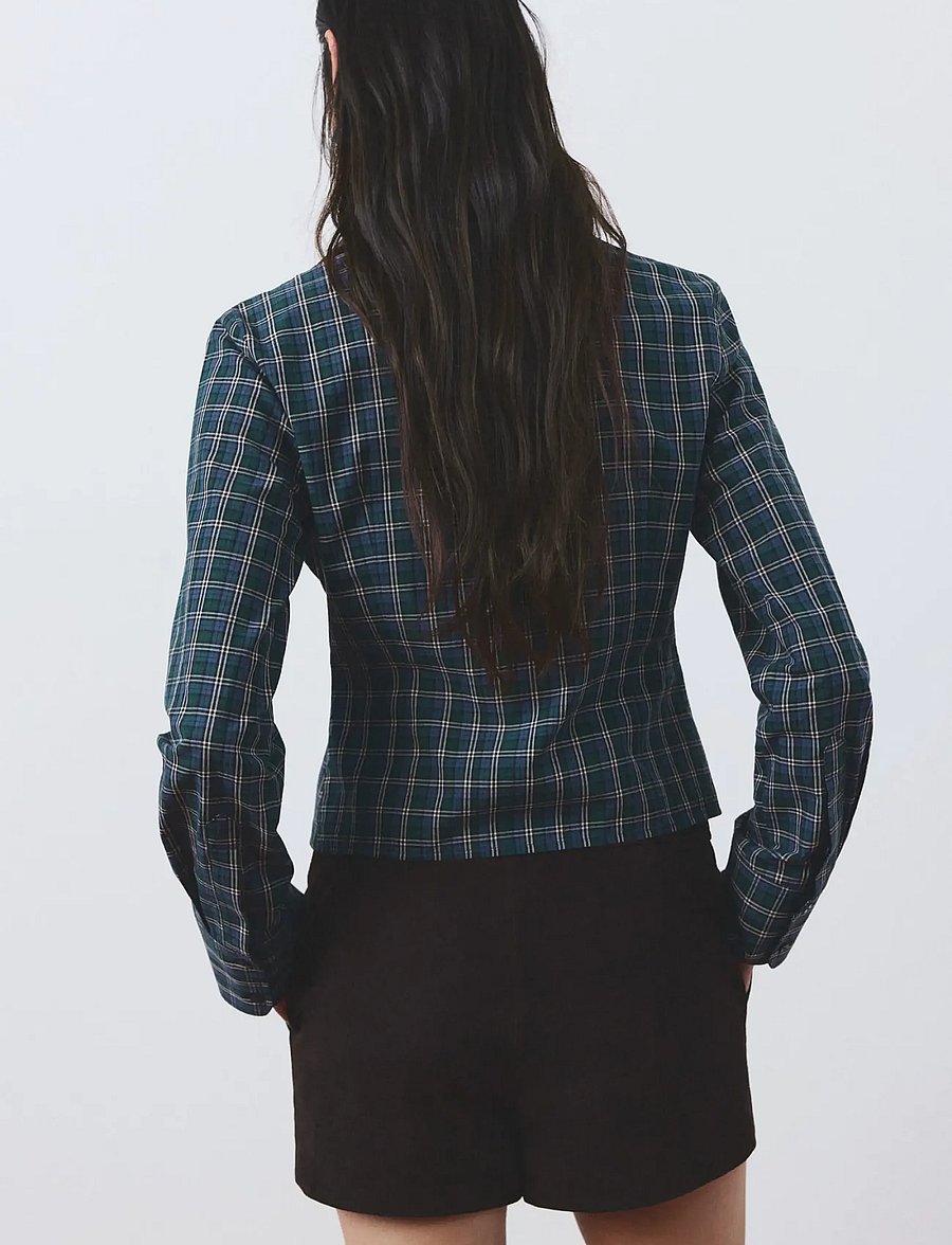 Mango - Gathered check blouse - langærmede bluser - medium blue - 2