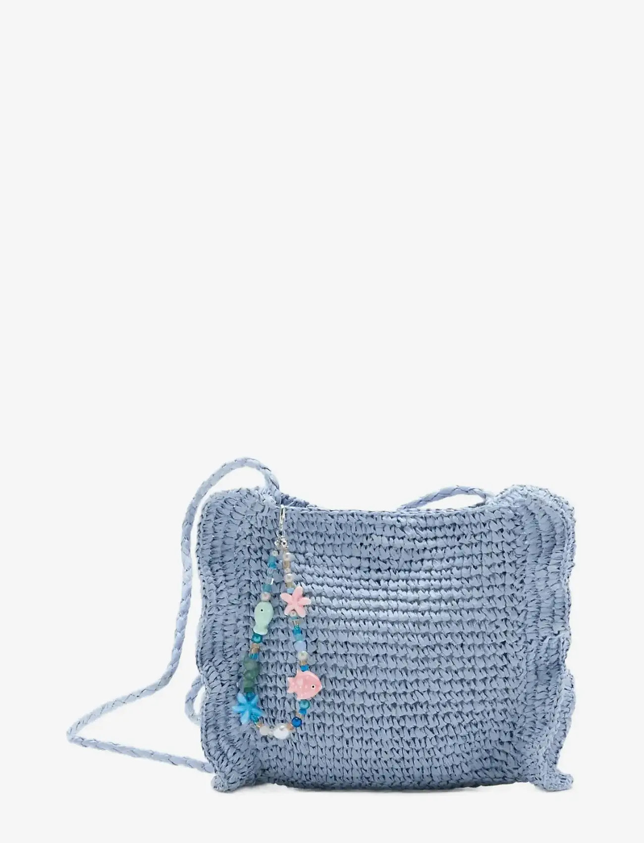 Mango - Natural fibre charm handbag - shoulder bags - lt-pastel blue - 0