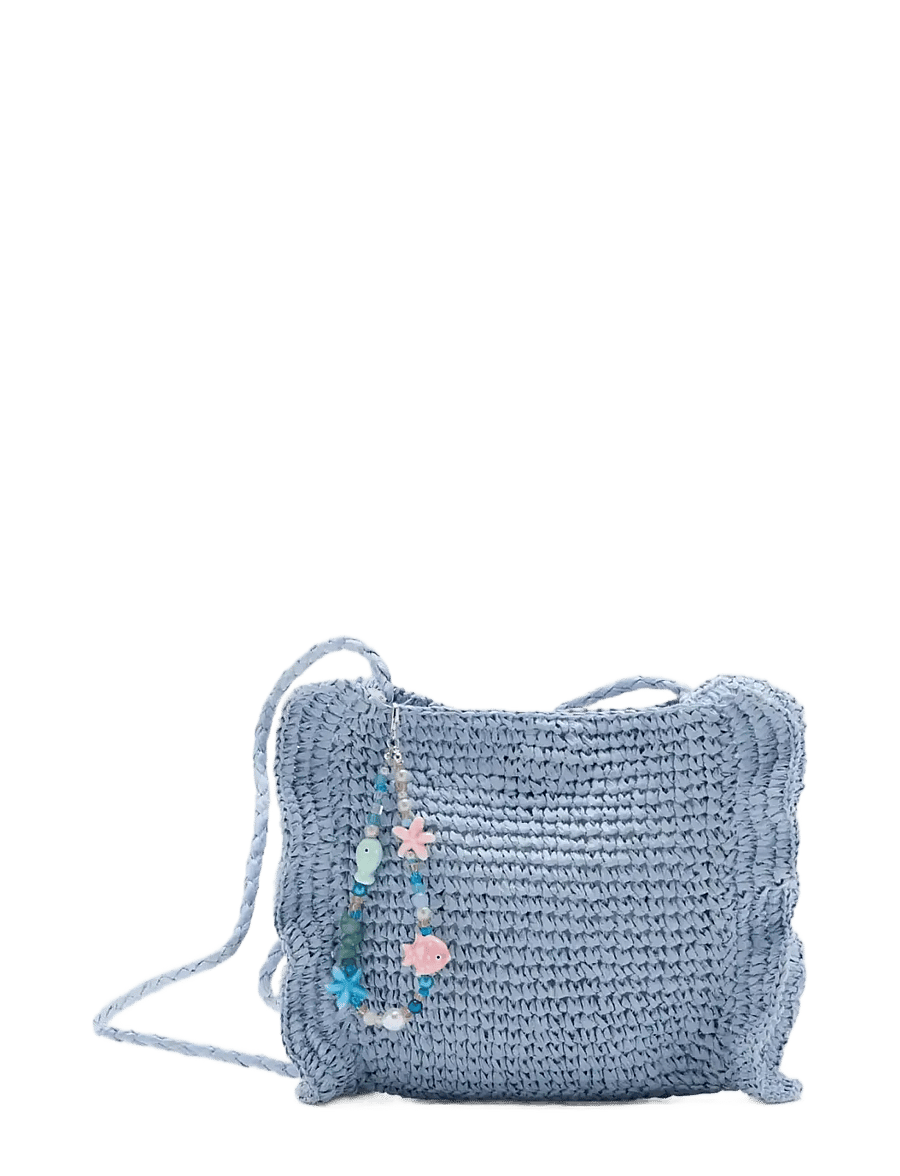 Mango - Natural fibre charm handbag - skuldertasker - lt-pastel blue - 0