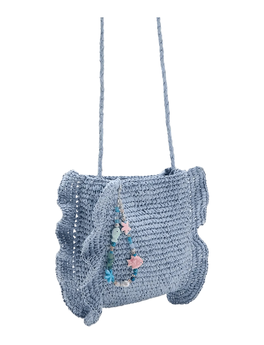 Mango - Natural fibre charm handbag - skuldertasker - lt-pastel blue - 1