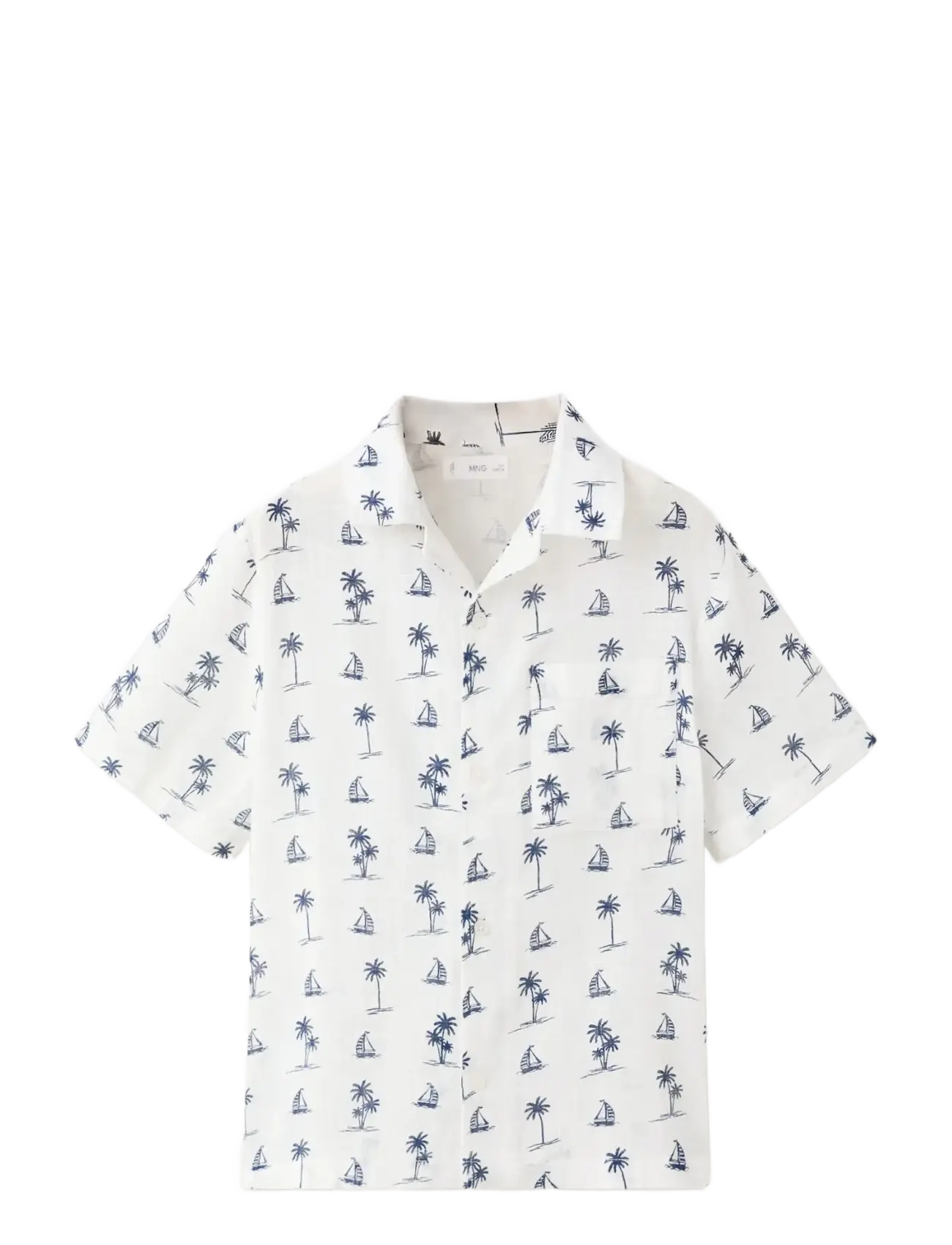 MANGO Palm Tree Print Baumwolle Shirt Weiß - 152 - Kinder