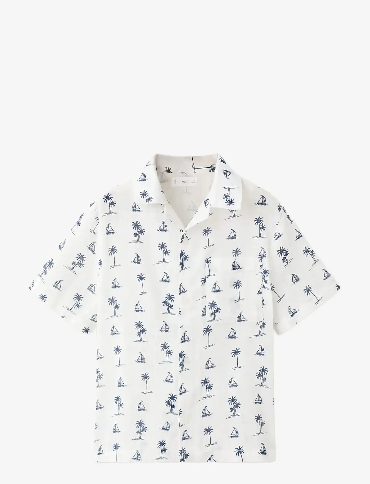 Mango - Palm tree print cotton shirt - kortærmede skjorter - natural white - 1