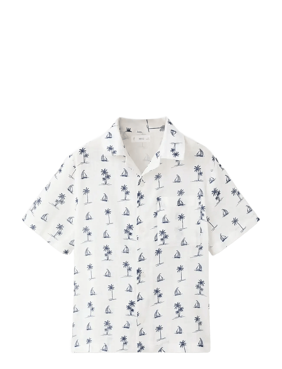 Mango - Palm tree print cotton shirt - kortermede skjorter - natural white - 1