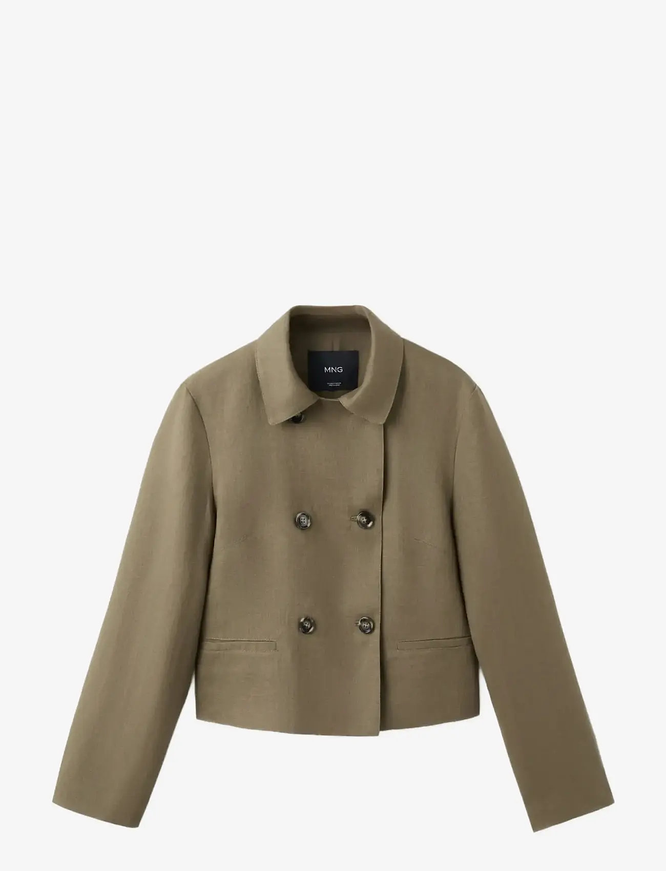 Mango - Double-breasted linen jacket - double breasted blazers - beige - khaki - 1