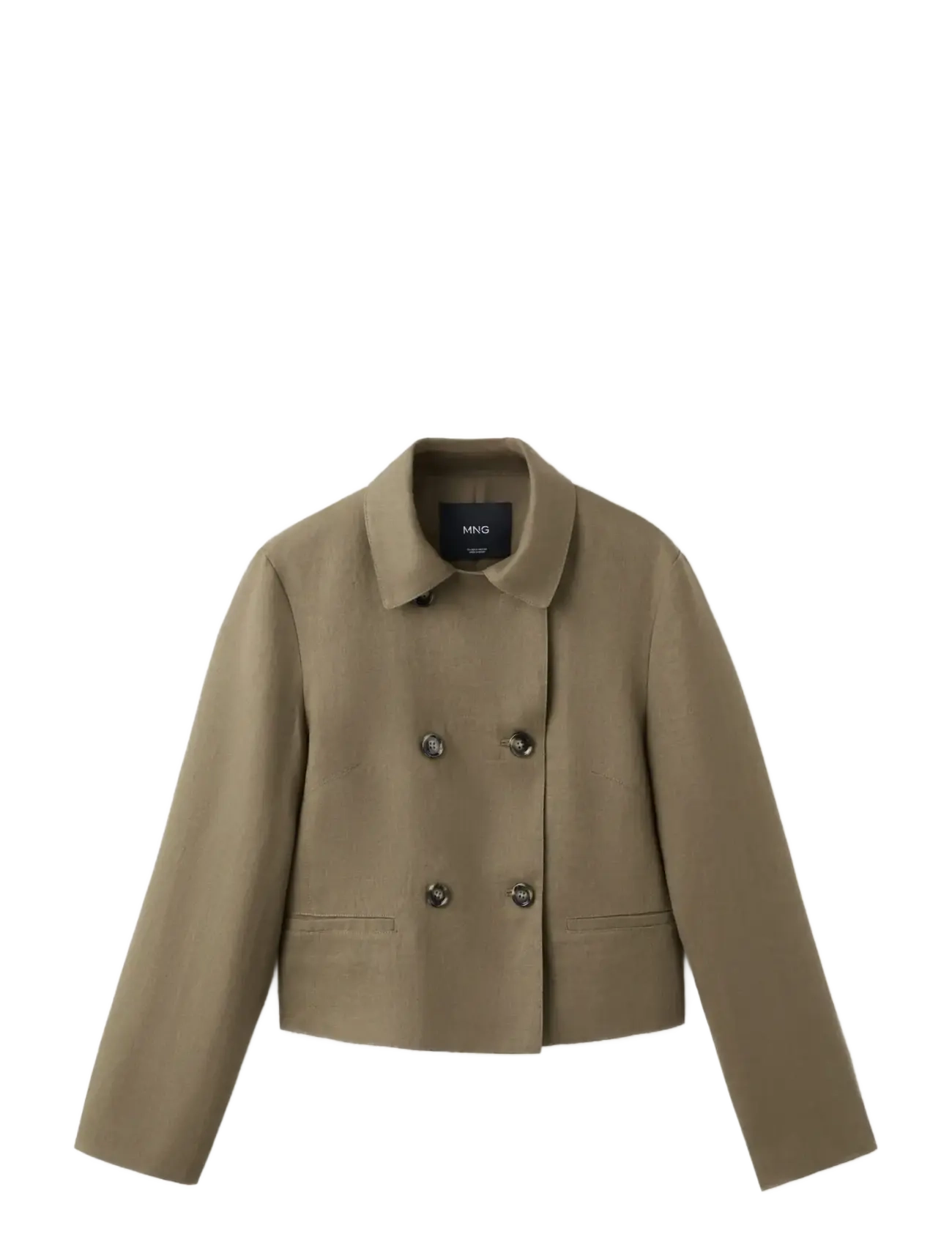 Mango Double-breasted linen jacket - Blazere - BEIGE - KHAKI / khaki/green