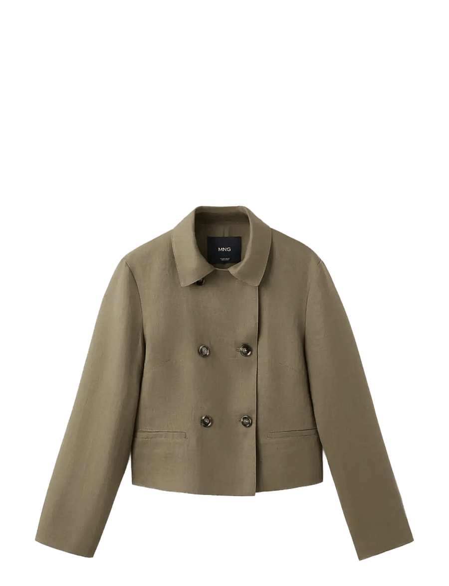 Mango - Double-breasted linen jacket - dubbelknäppta kavajer - beige - khaki - 1