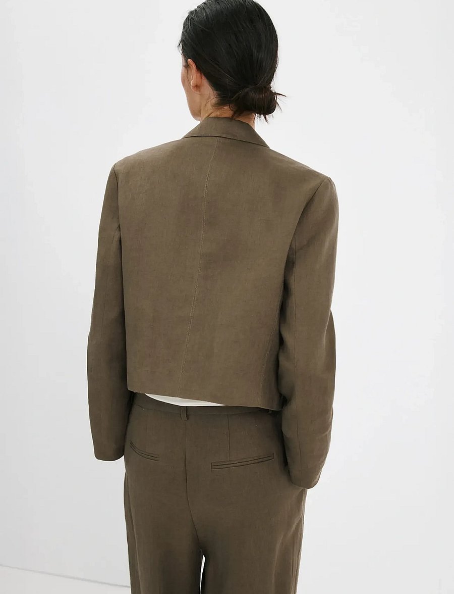 Mango - Double-breasted linen jacket - dubbelknäppta kavajer - beige - khaki - 2