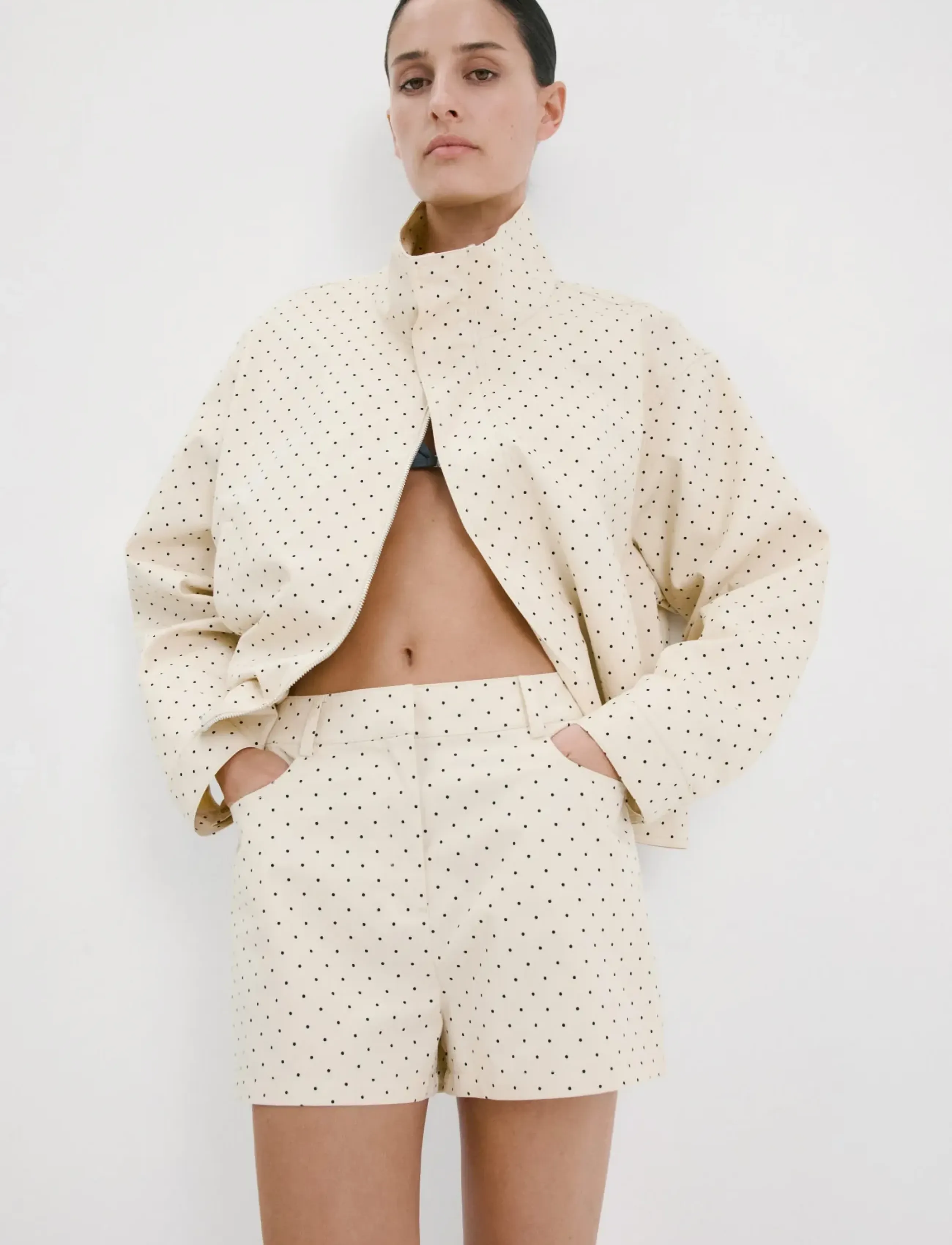 Mango Polka Dot Cotton Shorts, 38, Creme - Casual Frauen