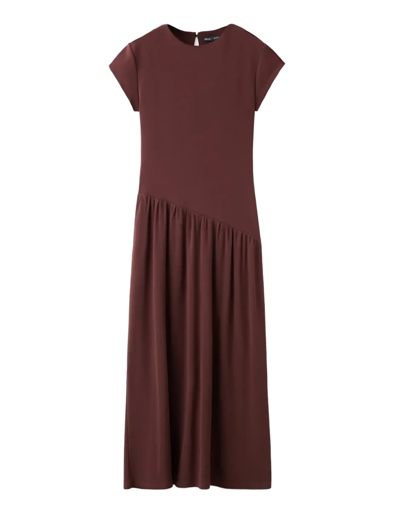 MANGO Asymmetric Cut Kurz-Sleeve Kleid Burgundy - S - Damen