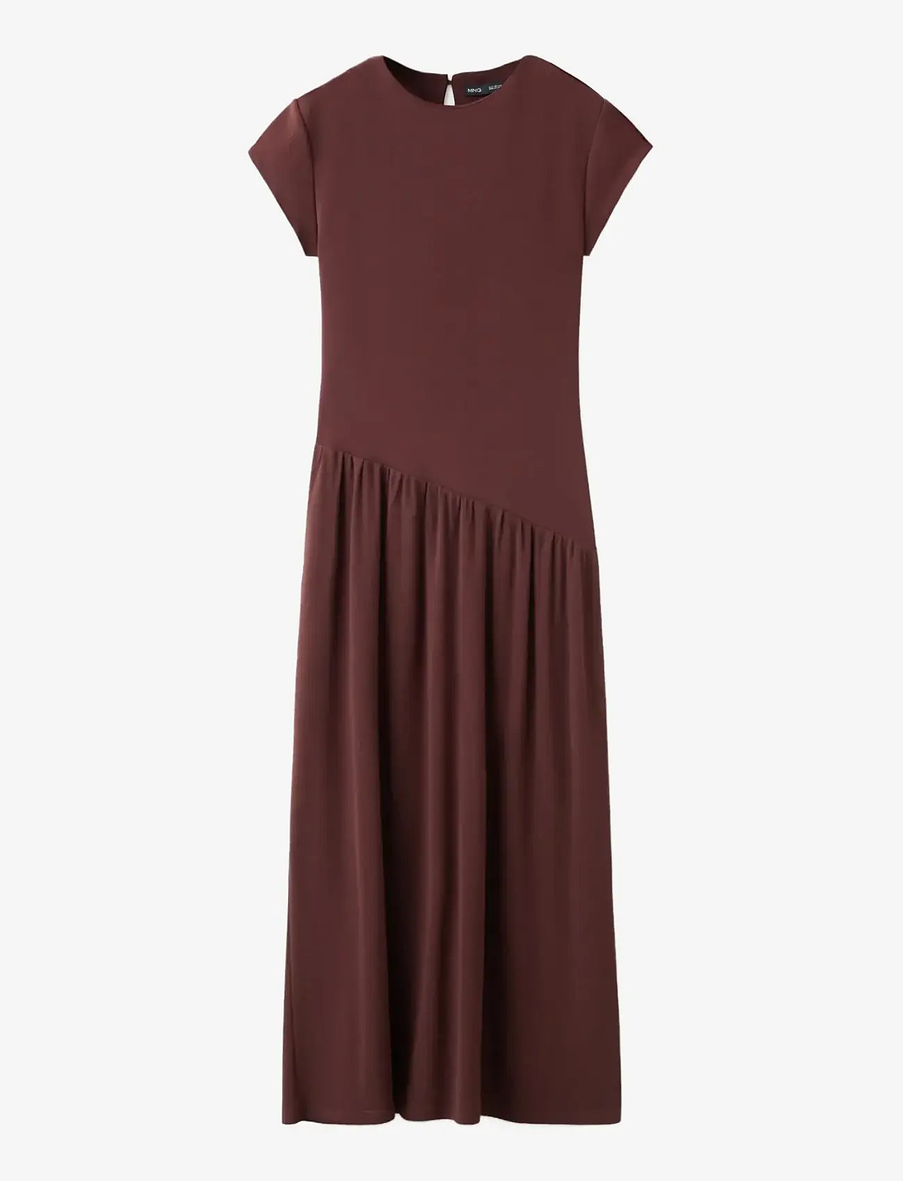 Mango - Asymmetric cut short-sleeve dress - midi dresses - dark red - 1