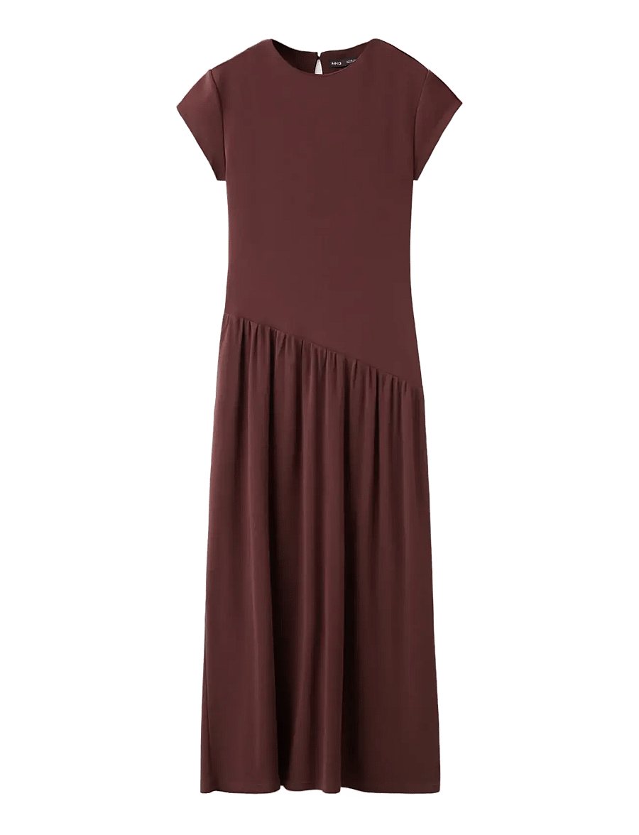 Mango - Asymmetric cut short-sleeve dress - midiklänningar - dark red - 1