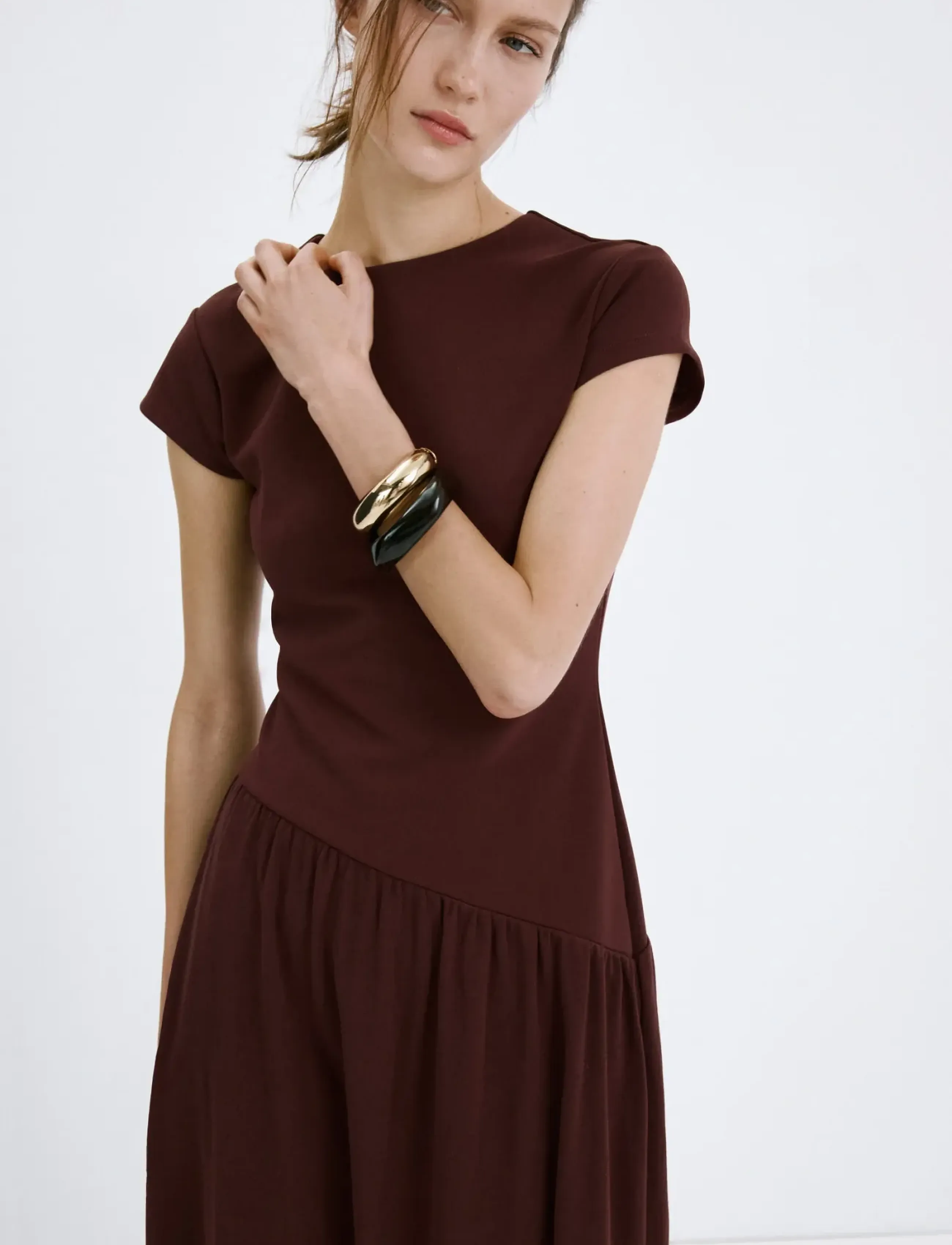 Mango Asymmetric cut short-sleeve dress - New arrivals - DARK RED / burgundy