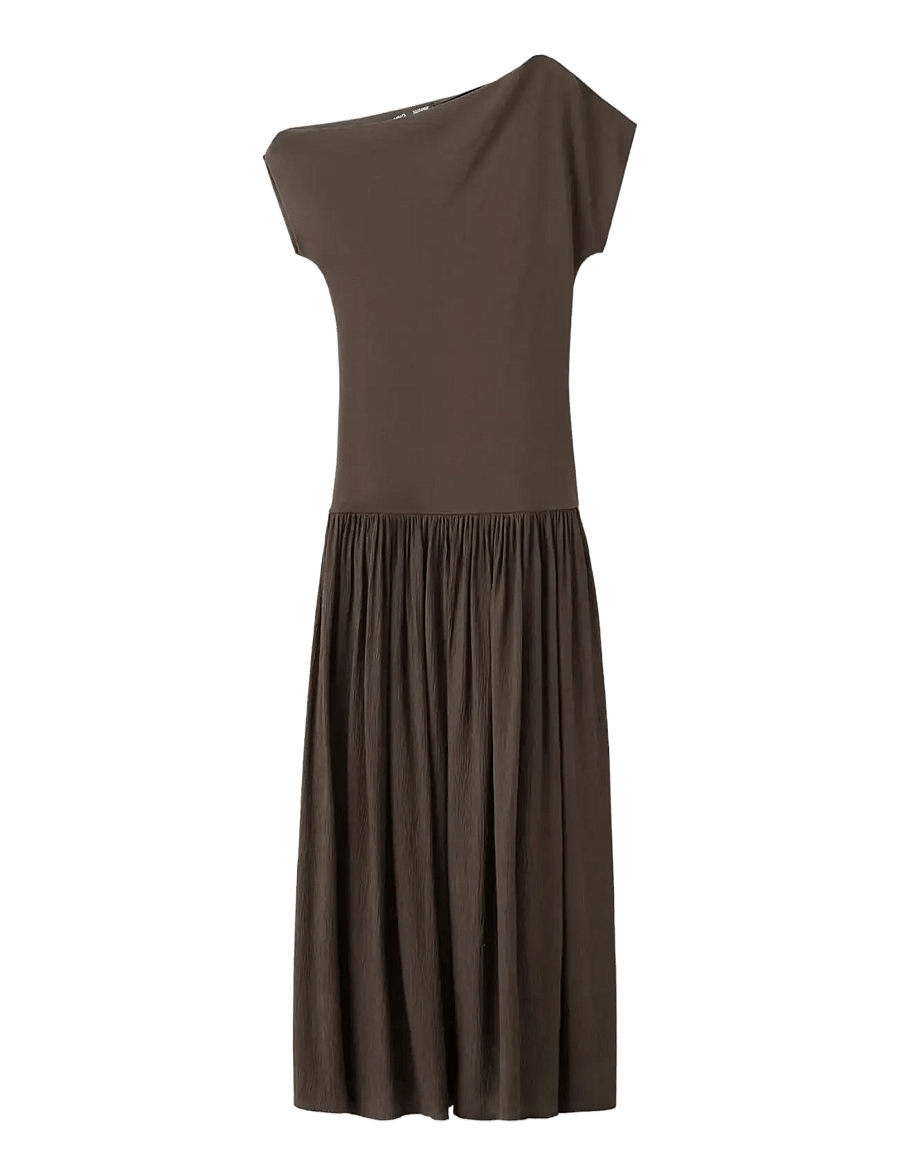 Mango - Asymmetrical combined dress - maxiklänningar - brown - 1