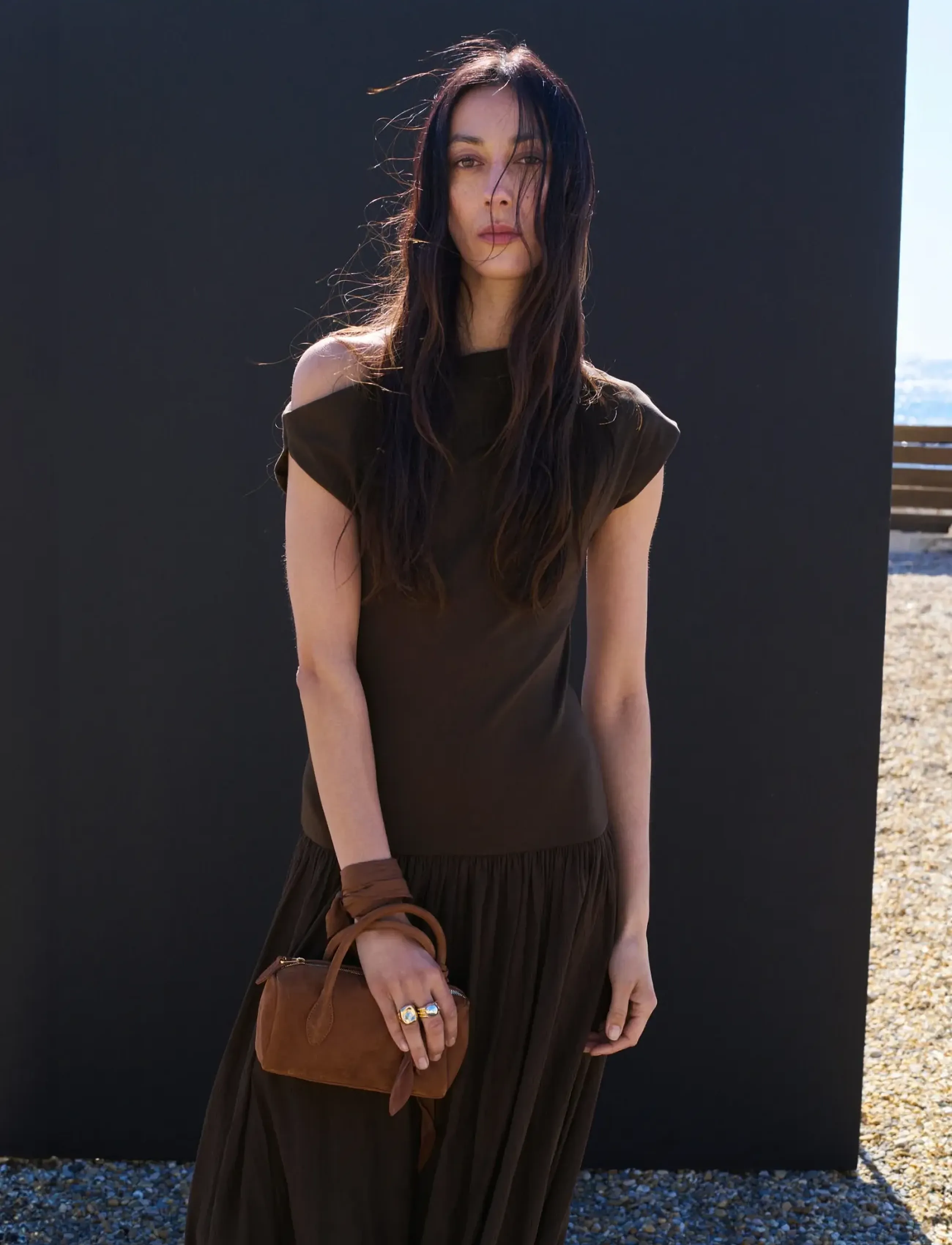 Mango Asymmetrical Combined Dress, XL, Dresses, Braun - Knee-length & Midi, Frauen
