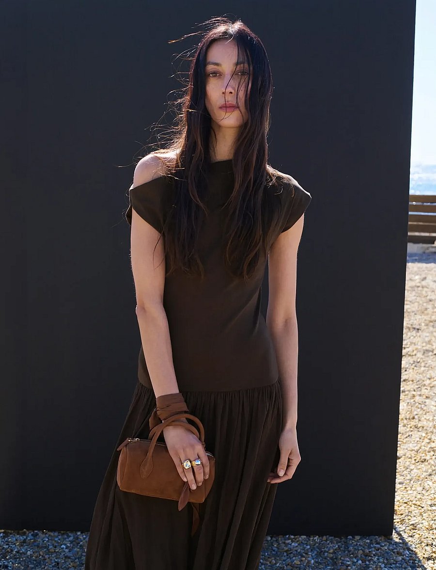 Mango - Asymmetrical combined dress - maxiklänningar - brown - 0