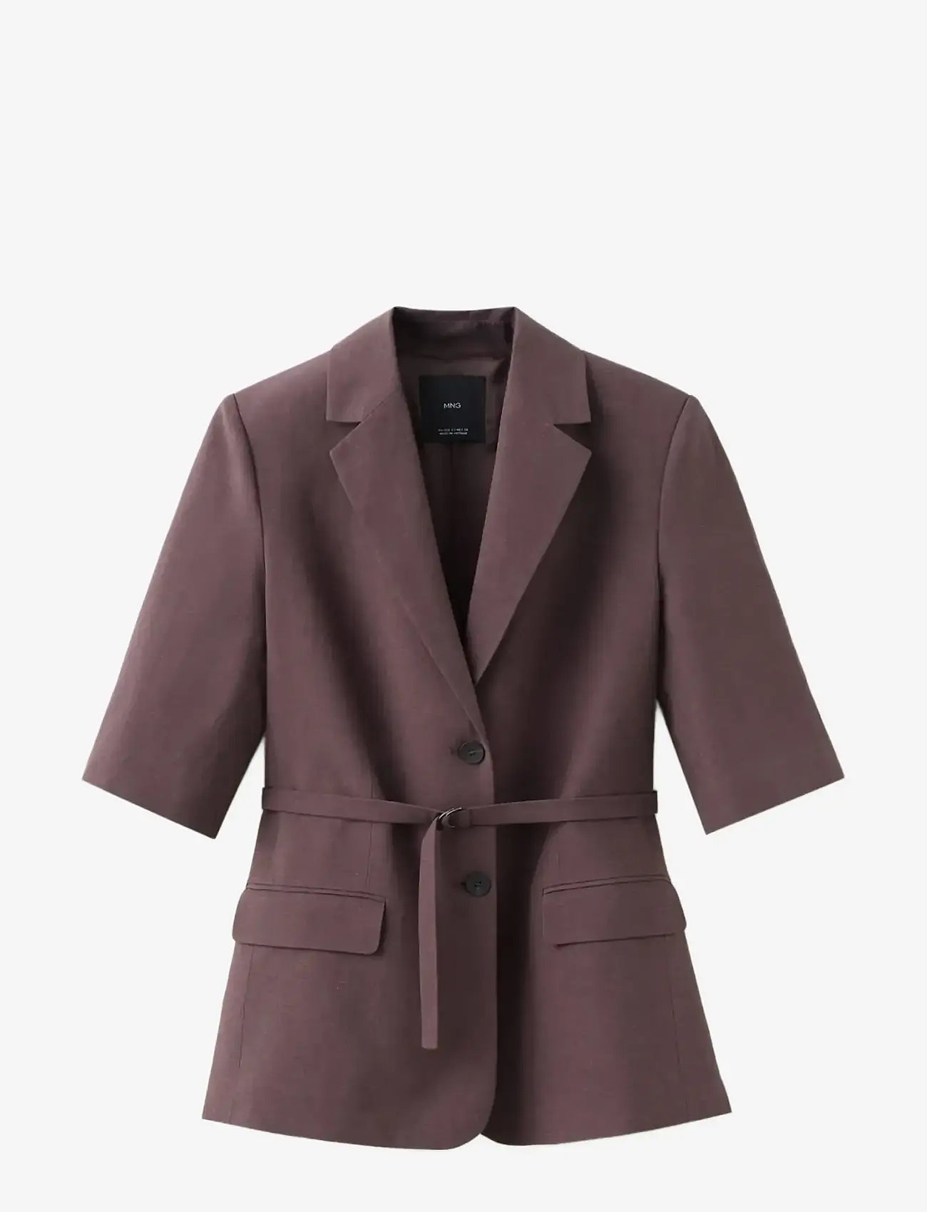Mango - Linen suit jacket with belt - blazere med bælte - medium purple - 1