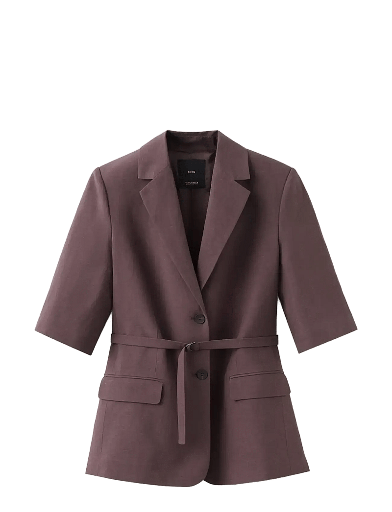 Mango - Linen suit jacket with belt - blazere med bælte - medium purple - 1