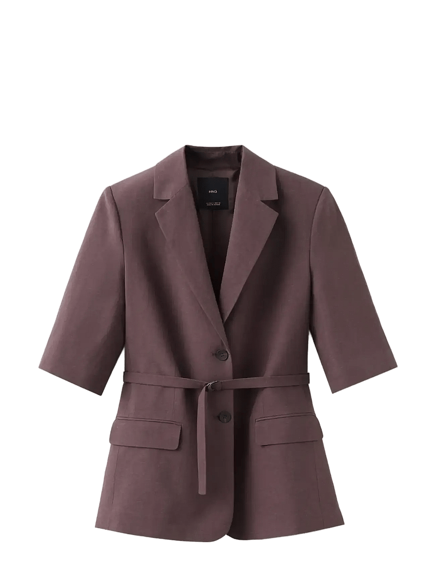 Mango - Linen suit jacket with belt - kavajer med skärp - medium purple - 1