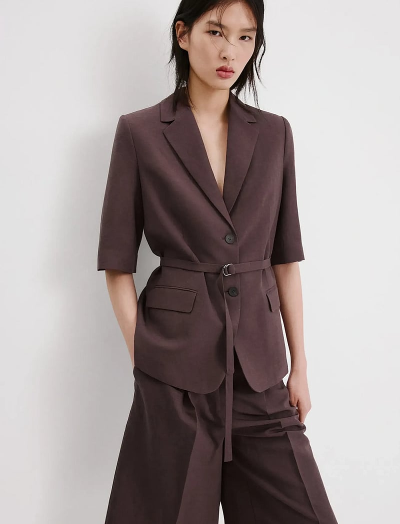 Mango - Linen suit jacket with belt - blazere med bælte - medium purple - 0
