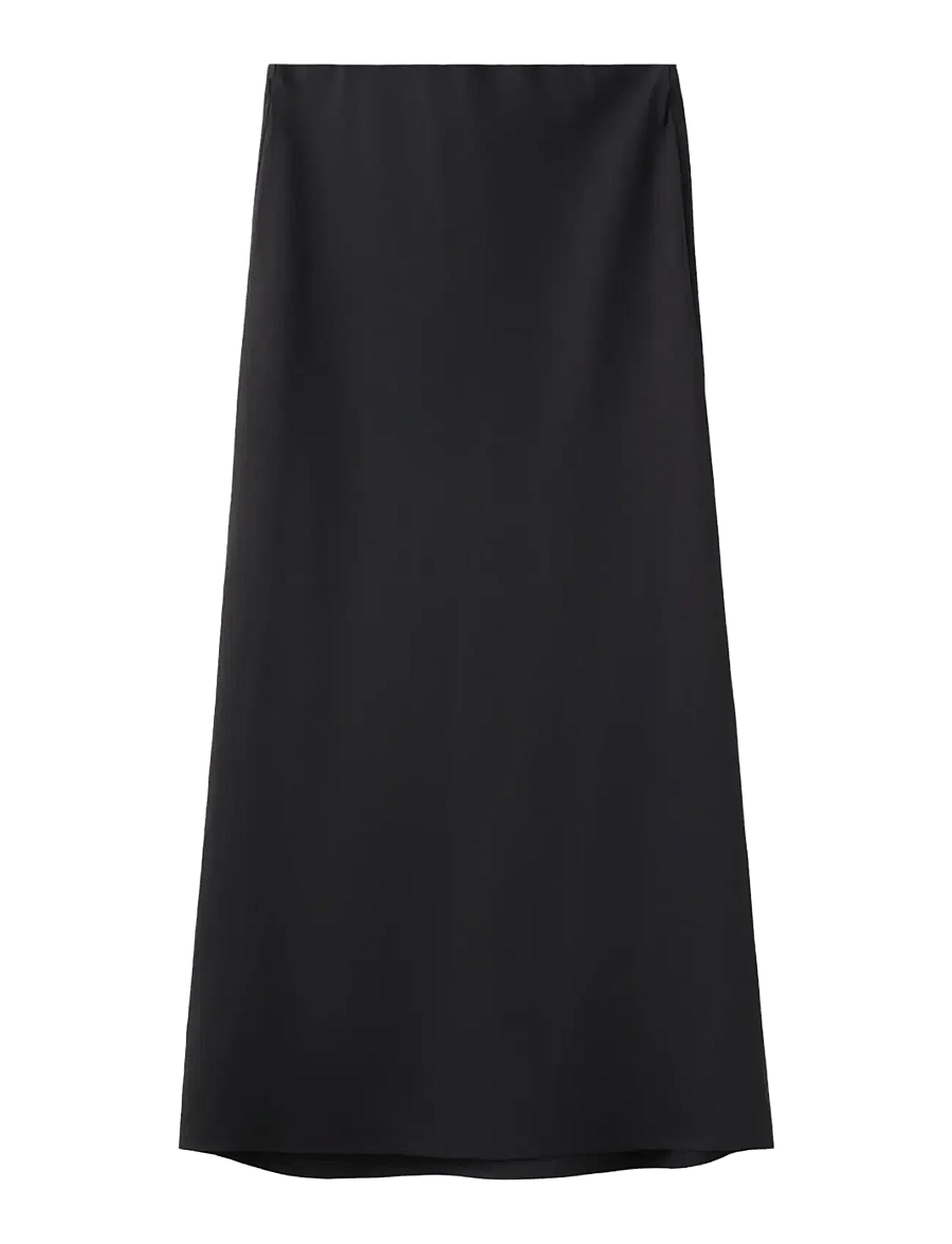 Mango - Linen-blend straight skirt - midi nederdele - black - 1