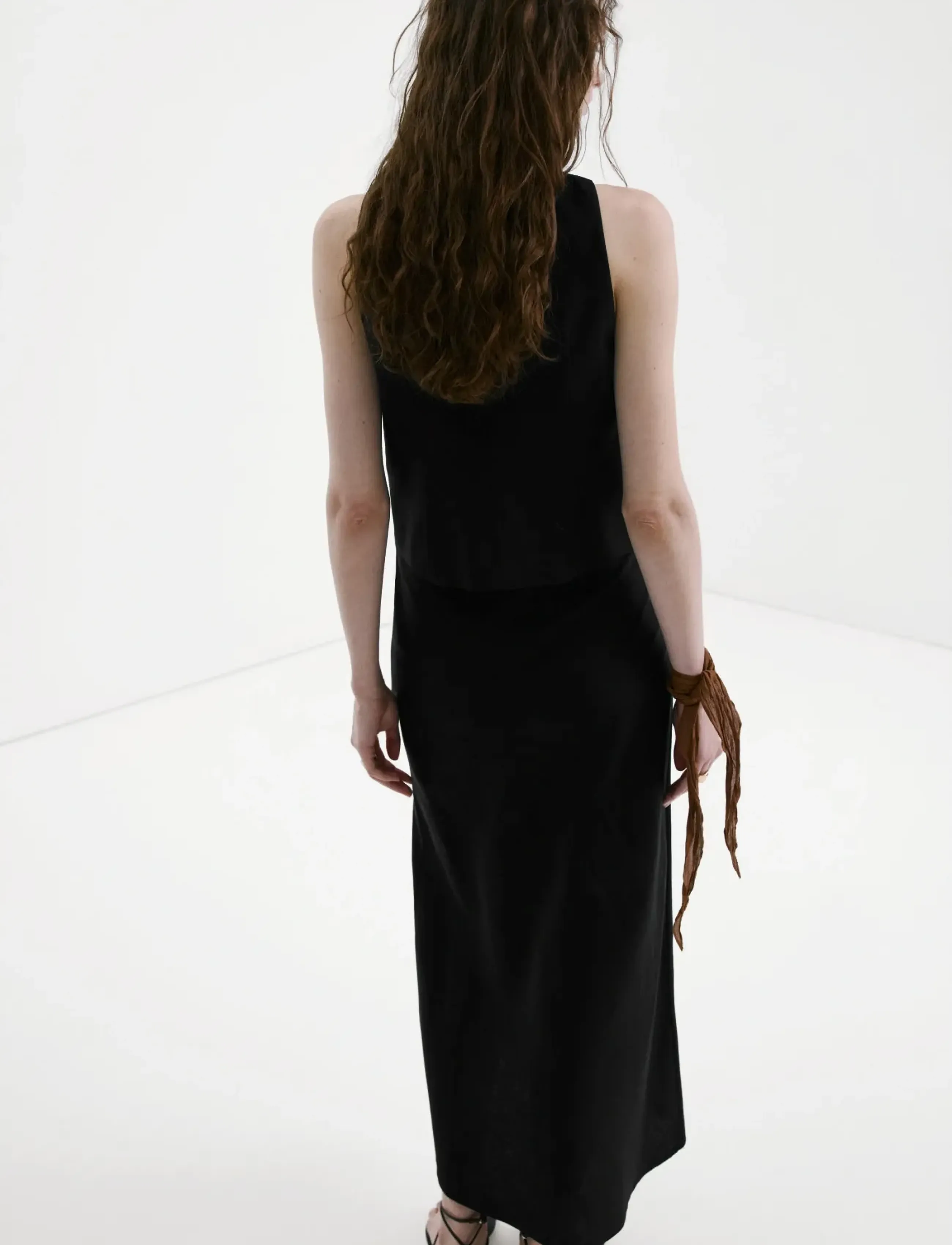 Mango - Linen-blend straight skirt - midi nederdele - black - 2
