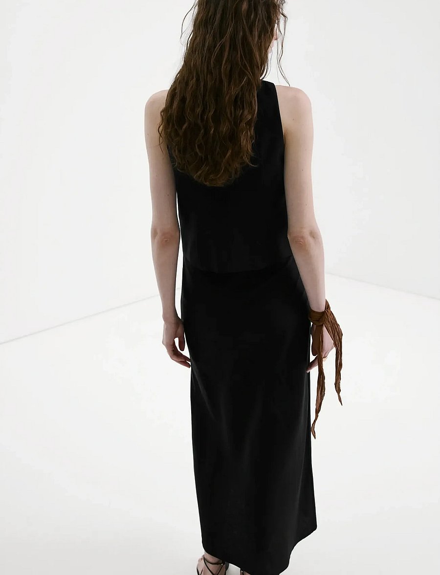 Mango - Linen-blend straight skirt - midi nederdele - black - 2