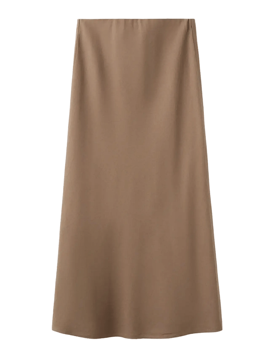 Mango - Linen-blend straight skirt - midi nederdele - brown - 1